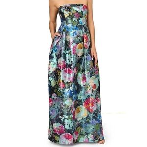 Aidan Mattox Metallic Floral Jacquard Structured Strapless Ball Gown NWT